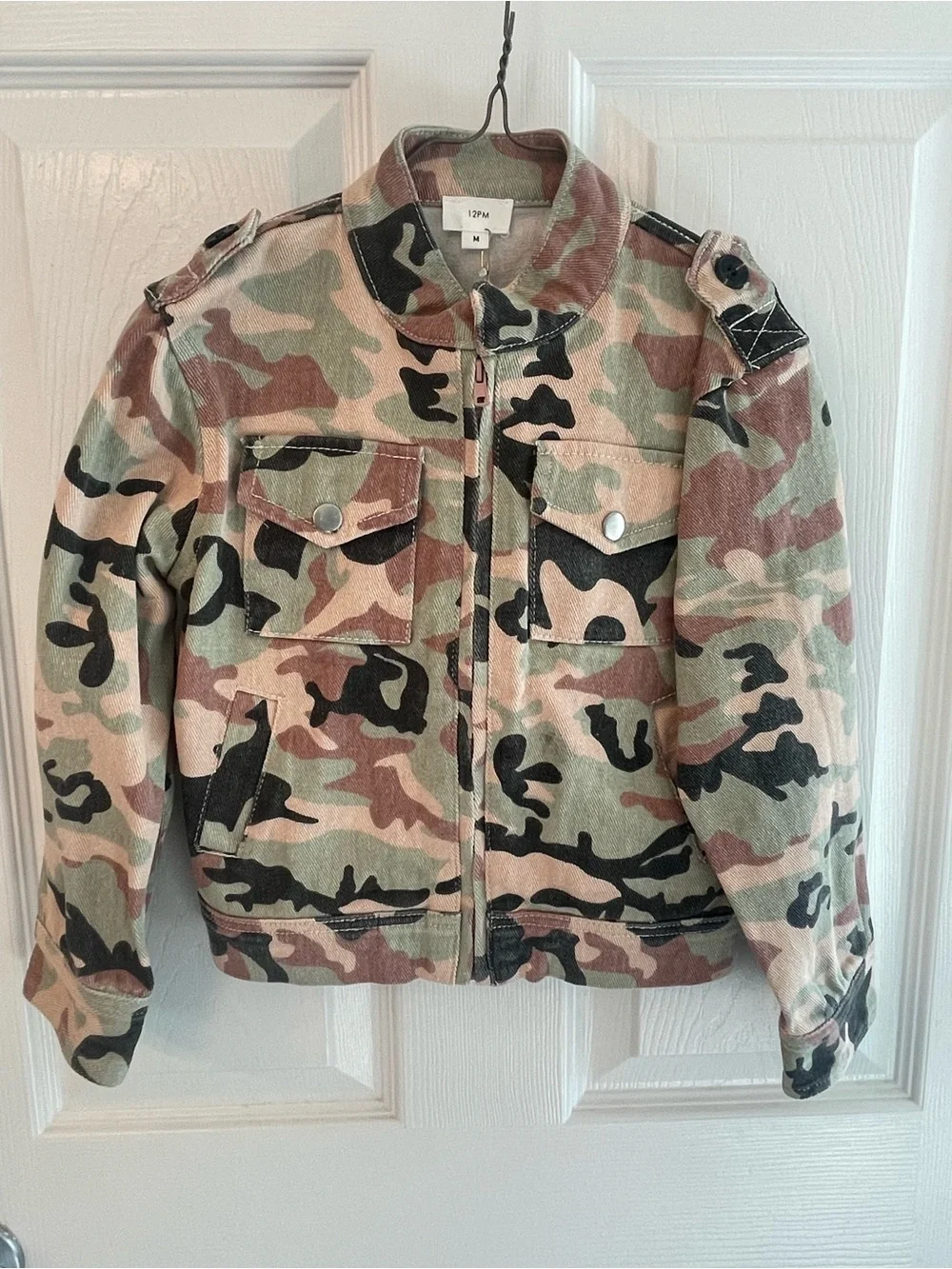 12 Pm By Mon Ami Kids Camo Zip Jacket in Green and Brown